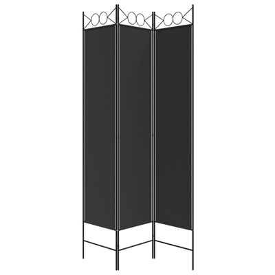 vidaXL Параван за стая, 3 панела, черен, 120x200 см, плат
