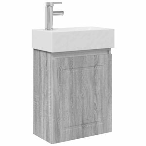 vidaXL Мивка за баня със смесител Сив Сонома 45,5 x 22,5 x 84 см