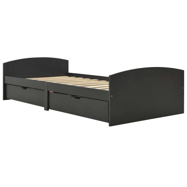 vidaXL Рамка за легло с 2 чекмеджета сива бор масив 90x200 см