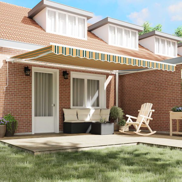 vidaXL Сенник На райета Зелен и жълт 4,5 &times; 3 m Полиестер и метал