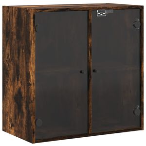 vidaXL Стенен шкаф със стъклени врати, опушен дъб, 68x37x68,5 см