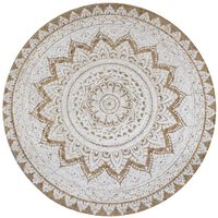 vidaXL Плетен килим от юта с принт, 90 см, кръгъл