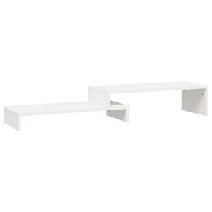vidaXL Поставка за монитор, бяла, (52-101)x22x14 см, бор масив