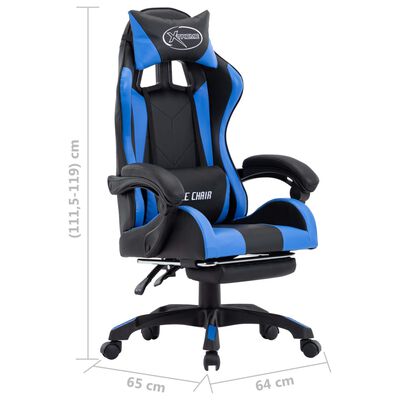 vidaXL Геймърски стол с подложка за крака синьо/черно изкуствена кожа