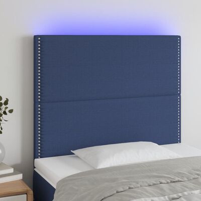 vidaXL LED горна табла за легло, синя, 100x5x118/128 см, плат