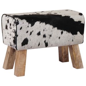 vidaXL Пейка 60 x 30 x 45 cm Естествена кожа Черен и бял
