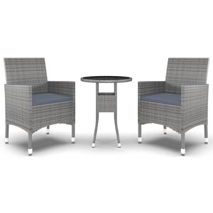 vidaXL Градински трапезен комплект, 3 части, полиратан, сив