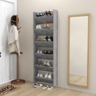 vidaXL Стенни шкафове за обувки, 2 бр, бетонно сиво, 60x18x90 см, ПДЧ