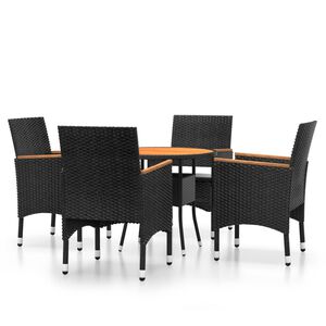 vidaXL Градински трапезен комплект, 5 части, полиратан, черен