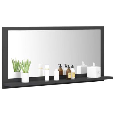 vidaXL Огледало за баня, сиво, 80x10,5x37 см, ПДЧ