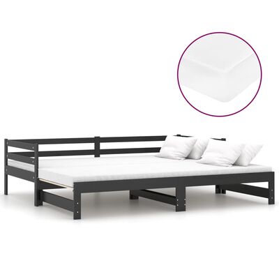 vidaXL Разтегателно дневно легло, 2x(90x200) см, черно, бор масив