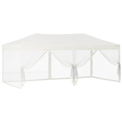 vidaXL Сгъваема парти палатка със странични стени, кремава, 3x6 м