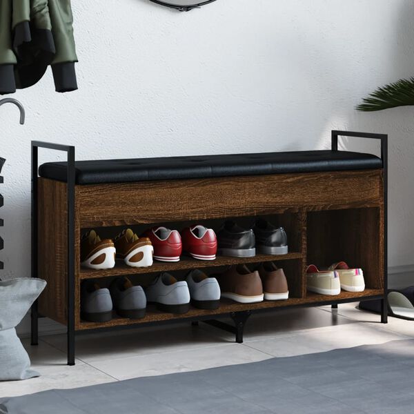 vidaXL Пейка за обувки, кафяв дъб, 105,5x32x57,5 см, инженерно дърво
