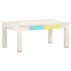 vidaXL Маса за кафе, бяла, 110x60x45 см, мангово дърво масив