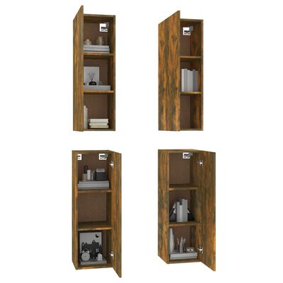 vidaXL ТB шкафове, 4 бр, опушен дъб, 30,5x30x90 см, инженерно дърво