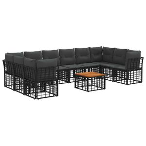 vidaXL Комплект дивани за открито 11 pcs Черно и тъмно сиво Полиестер