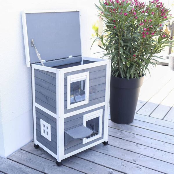 Kerbl Външна къщичка за котки Family, 57x55x80 см, сиво и бяло