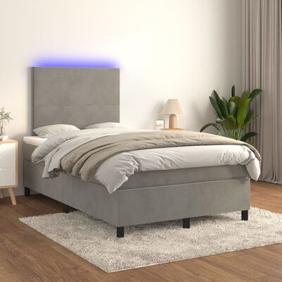 vidaXL Боксспринг легло с матрак и LED, светлосиво, 120x200 см, кадифе