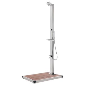 vidaXL Градински душ с кафява основа, 225 см, неръждаема стомана