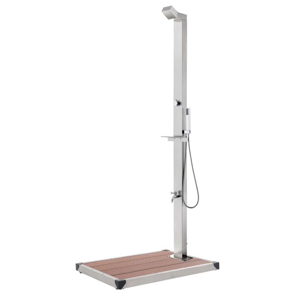 vidaXL Градински душ с кафява основа, 225 см, неръждаема стомана