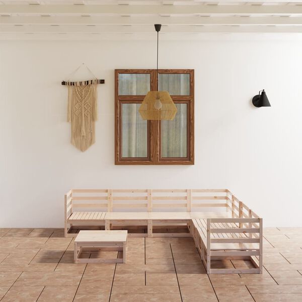 vidaXL Градински лаундж комплект, 8 части, борово дърво масив