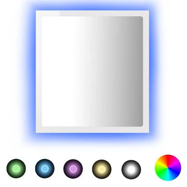 vidaXL LED огледало за баня, бял гланц, 40x8,5x37 см, акрил