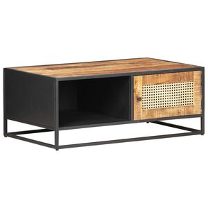 vidaXL Конзолна маса, 90x50x35 cм, грубо мангово дърво и тръстика