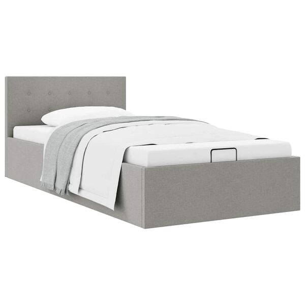 vidaXL Легло с повдигащ механизъм, светлосиво, текстил, 90x200 см