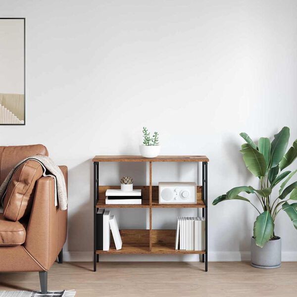 vidaXL Рафт за книги Старо дърво 82 x 32 x 79 см Инженерно дърво