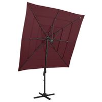 vidaXL Градински чадър на 4 нива с алуминиев прът, бордо, 250x250 см
