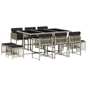 vidaXL Градински комплект с възглавници 11 части, светлосив полиратан