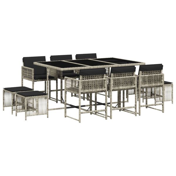 vidaXL Градински комплект с възглавници 11 части, светлосив полиратан