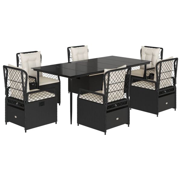 vidaXL Градински трапезен комплект 7 части възглавници черен полиратан