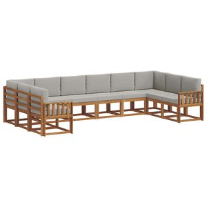 vidaXL Комплект дивани за открито 10 pcs Естествено и светло сиво