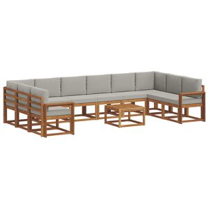 vidaXL Комплект дивани за открито 11 pcs Естествено и светло сиво
