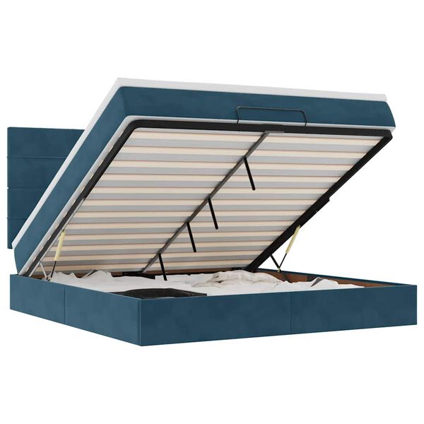 vidaXL Османска легло с матраци и LED, тъмносиньо, 160x200 см, кадифе