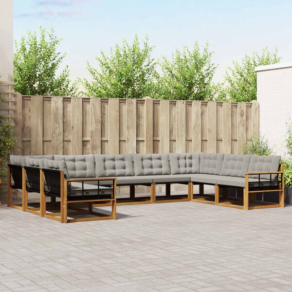 vidaXL Комплект дивани за открито 9 pcs Естествено и светло сиво