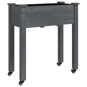 vidaXL Плантер на колела с вложка сив 71x37x80 см масивна ела