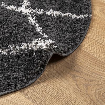 vidaXL Шаги килим с дълъг косъм "PAMPLONA", черно-кремав, Ø 100 см