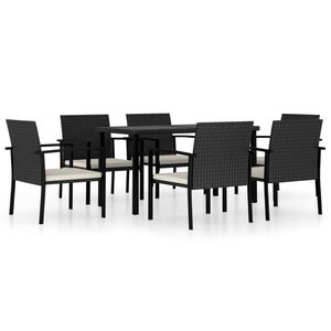 vidaXL Градински трапезен комплект, 7 части, полиратан, черен