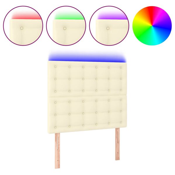 vidaXL LED горна табла за легло,кремава,80x5x118/128см,изкуствена кожа