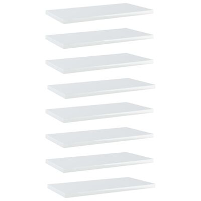 vidaXL Рафтове за етажерка, 8 бр, бял гланц, 40x20x1,5 см, ПДЧ