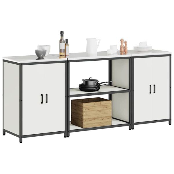 vidaXL Комплект за кухненско съхранение с рафт с врата 3 pcs Бяло