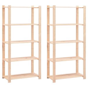vidaXL 5-етажни стелажи, 2 бр, 80x38x170 см, бор масив, 250 кг