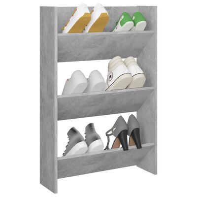 vidaXL Стенен шкаф за обувки, бетонно сив, 60x18x90 см, ПДЧ