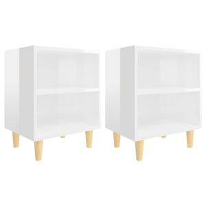 vidaXL Нощни шкафчета крака от дърво масив 2 бр бял гланц 40x30x50 см