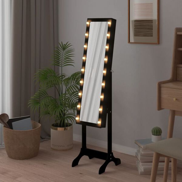vidaXL Стоящо огледало с LED, черно, 34x37x146 см