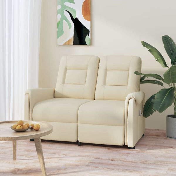 vidaXL 2-местен масажен реклайнер, кремаво, изкуствена кожа