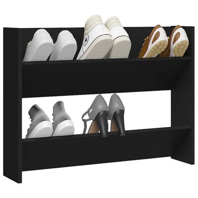 vidaXL Стенен шкаф за обувки, черен, 80x18x60 см, ПДЧ
