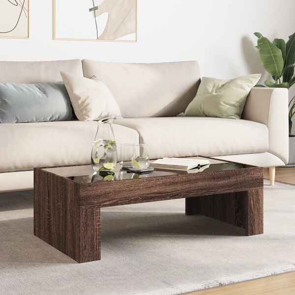 vidaXL Маса за кафе с Infinity LED, кафяв дъб, 90x50x30 см